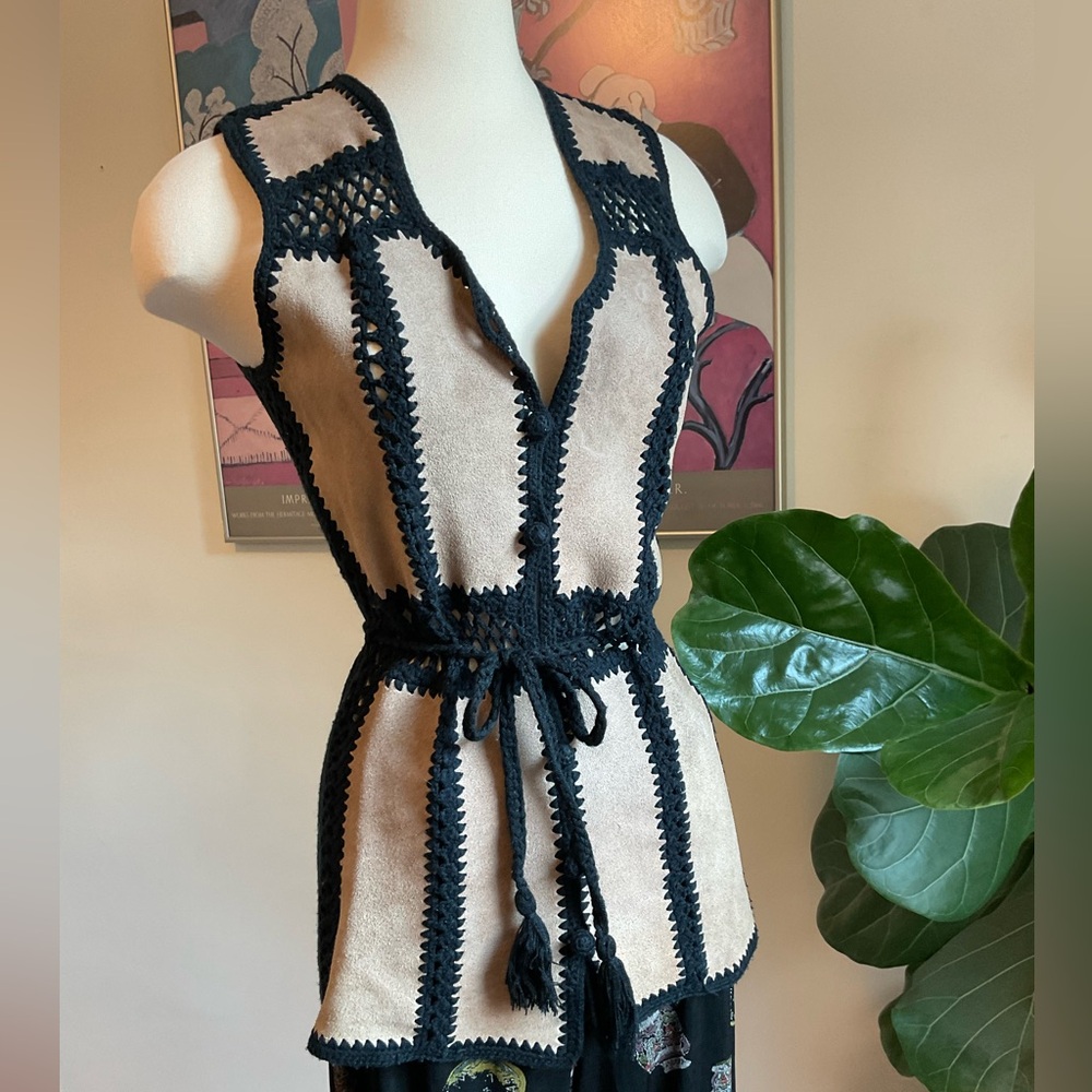 70s knit suede vest